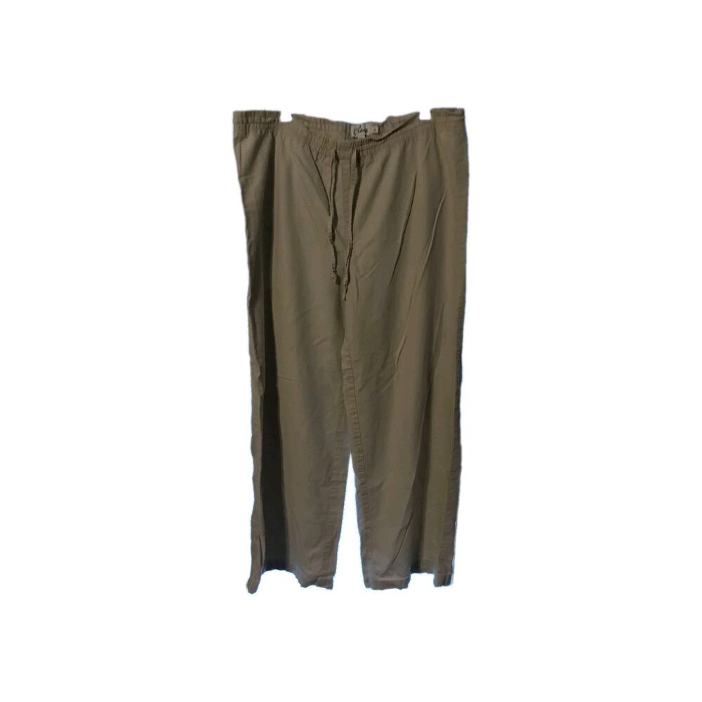 Chaus Linen Blend Pants Wide Leg Beige Tie Waist Minimalist Sz. Large